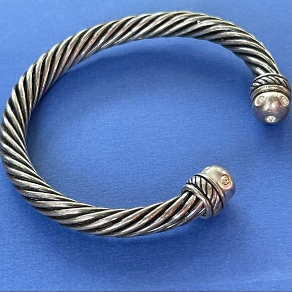 VTG Rhinestone Inlay Silver Tone Twist Cable Cuff - Picture 5 of 16